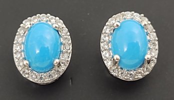 BEAUTIFUL STERLING SILVER TURQUOISE & WHITE TOPAZ EARRINGS