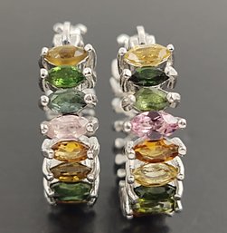 BEAUTIFUL STERLING SILVER MULTI COLORED GEMSTONES EARRINGS