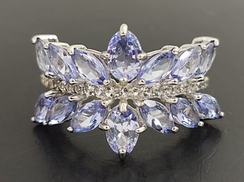 STUNNING STERLING SILVER TANZANITE & WHITE TOPAZ RING