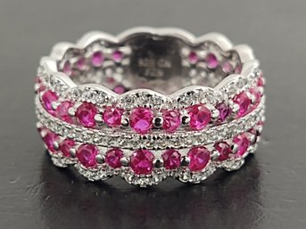 BEAUTIFUL STERLING SILVER RUBY & WHITE CZ RING