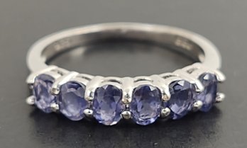 BEAUTIFUL STERLING SILVER 5 STONE TANZANITE & DIAMOND CHIP RING