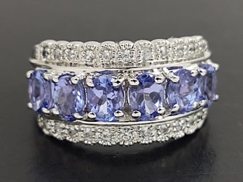 BEAUTIFUL STERLING SILVER TANZANITE & WHITE TOPAZ RING