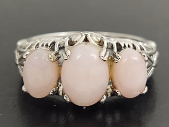 BEAUTIFUL ART DECO STYLE STERLING SILVER PINK PERUVIAN OPAL RING