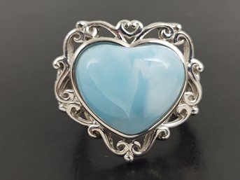 BEAUTIFUL STERLING SILVER LARIMAR HEART RING