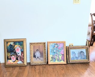 Four Vintage Clown Paintings, One Early 20th Century