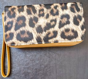 BRAND NEW - DOUBLE ZIPPER TAN TRIM LEOPARD WALLET - MATCHES RED LEOPARD BAG # 2