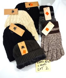 WHOLSALERS CLOSEOUT - BRAND NEW LOT OF 4 BEANIE SKULL CAPS AND 2 THICK MENS GLOVES -  $120.00 RETAIL - LOT # 2