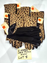 WHOLSALERS CLOSEOUT - BRAND NEW LOT OF 6 WOMANS FLEECE LINED LEOPARD TEXTING GLOVES - $120.00 RETAIL - LOT # 8