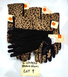 WHOLSALERS CLOSEOUT - BRAND NEW LOT OF 6 WOMANS FLEECE LINED LEOPARD TEXTING GLOVES - $120.00 RETAIL - LOT # 9