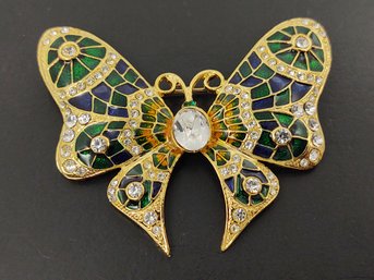 VINTAGE ENAMEL & RHINESTONE BUTTERFLY BROOCH