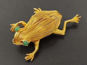 VINTAGE GOLD TONE WIRE FROG BROOCH