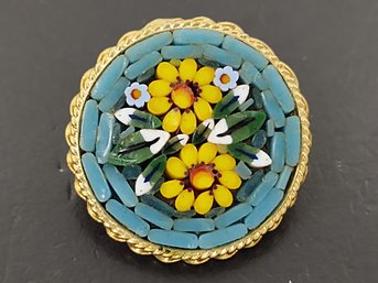 VINTAGE ITALIAN MICROMOSAIC FLOWER BROOCH