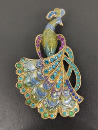 VINTAGE ENAMEL RHINESTONE PEACOCK BROOCH