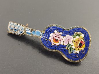 VINTAGE ITALIAN MICROMOSAIC FLOWER GUITAR BROOCH