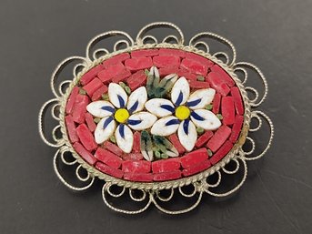 VINTAGE MICROMOSAIC FLOWER BROOCH