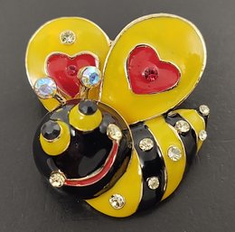 VINTAGE ENAMEL & RHINESTONE BUMBLE BEE BROOCH / PENDANT