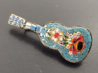 VINTAGE MICROMOSAIC FLOWER GUITAR BROOCH