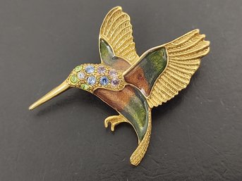 VINTAGE ENAMEL & RHINESTONE HUMMINGBIRD BROOCH