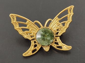 VINTAGE GREEN STONE BUTTERFLY BROOCH