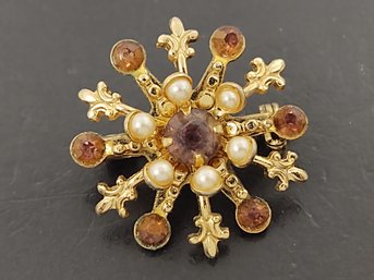 VINTAGE FAUX PEARL & RHINESTONE BROOCH