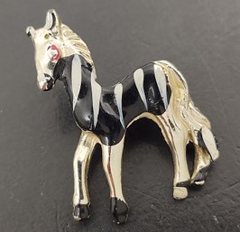 VINTAGE ENAMEL ZEBRA BROOCH