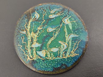 VINTAGE COPPER ENAMEL ABSTRACT UNDER THE SEA SCENE BROOCH