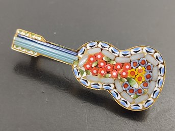 VINTAGE MICROMOSAIC GUITAR BROOCH