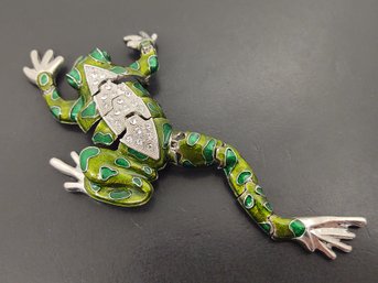 VINTAGE ENAMEL RHINESTONE FROG BROOCH