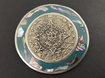 VINTAGE ALPACA MAYAN CALENDAR BROOCH