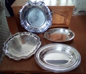 4 Piece Lot - 3 Silver Plate Platte/bowls & 1 Kraft Kote Farber Bros. NY Pierced Scallop Edge Bowl