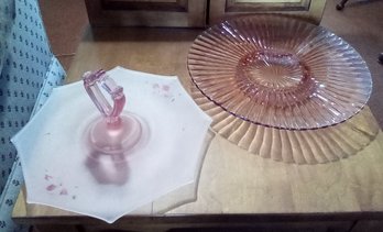 2 Pink Depression Glass Platters