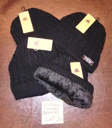 WHOLSALERS CLOSEOUT - BRAND NEW LOT OF 4 BLACK FLEECE LINED BEANIE SKULL CAPS - $80.00 RETAIL - LOT # 20