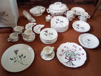 Large Hand Painted 45 Item Ceramic Dinner Set By Family Member - 'Happy Rose' Design