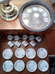 Richard Ginori (Italy) Vintage 'Mavera' China Cups & Saucers, Together With Decorative Silver Plate Tray