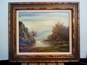 Decorative Wood Framed Oil On Canvas Landscape Picture
