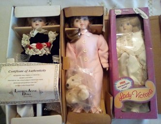 3 Victorian Style Porcelain Dolls - Lauren Anne Doll Collection, Amway 'Sarah,' & Lady Victoria