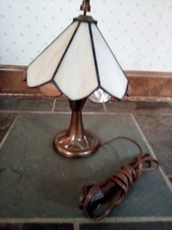 Stained Glass Shade On Brass Base Electric Candle Light