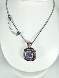 RHODIUM PLATED NECKLACE - BRILLIANT CLEAR CZ STONE - NEW - TARNISH RESISTANT & HYPOALLERGENIC - LOT M