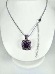 RHODIUM PLATED NECKLACE - BRILLIANT LAVENDAR CZ STONE - NEW - TARNISH RESISTANT & HYPOALLERGENIC - LOT L