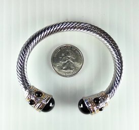 HIGH QUALITY RHODIUM PLATED CUFF BANGLE WITH BLACK ACCENT - NEW - TARNISH RESISTANT & HYPOALLERGENIC LOT C