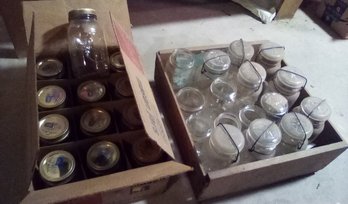 28  Ball & Atlas Canning Jars - 9 Have Glass Tops, 12 Have Screw On Tops, Some Jars Only