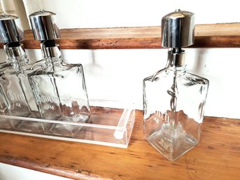 Set Of Liquor Bottle Dispensers With Lucite Tray