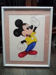 Original Metal Framed Art Representing Mickey Mouse & Signed Initials By Artist '92  RC/WAB