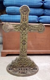 Concrete Garden Cross  On A Metal Base