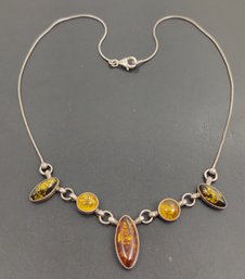 VINTAGE MID CENTURY STERLING SILVER BALTIC AMBER NECKLACE