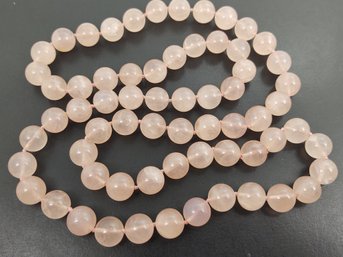 VINTAGE CHINESE HAND KNOTTED 12mm ROSE QUARTZ BEADED NECKLACE