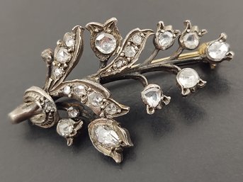 RARE VICTORIAN SILVER & GOLD ROSE CUT DIAMOND LILY OF THE VALLEY BROOCH