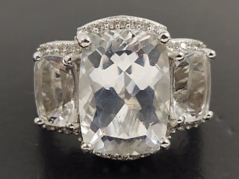 BEAUTIFUL STERLING SILVER WHITE SPINEL & CZ RING