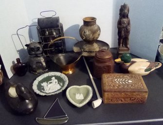 Treasure Lot - Wedgewood, Copper Basket, Carved Wood Boxes, Ceramic Ducks, Artistic Latex Form Co. Indian