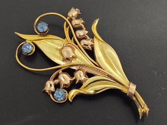 VINTAGE GOLD FILLED OVER STERLING SILVER PASTE STONE LILY OF THE VALLEY BROOCH